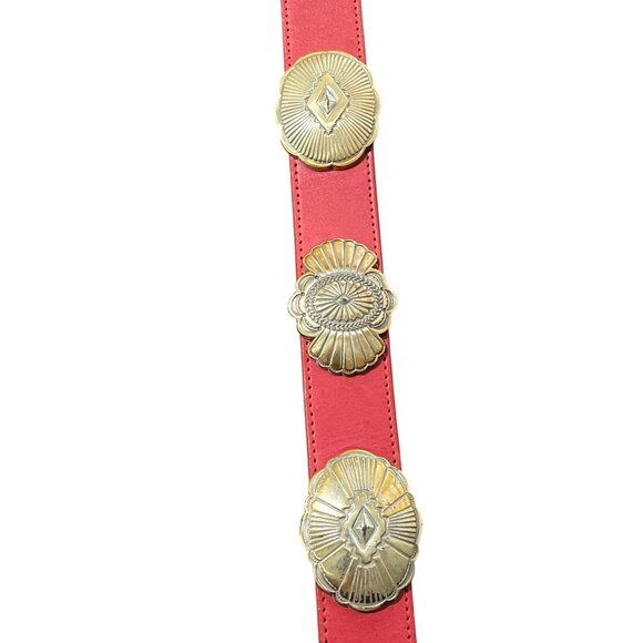 Justin Top Grain Cowhide Leather Belt Red Western Concho USA 1992 Womens Size 28 - Picture 4 of 7